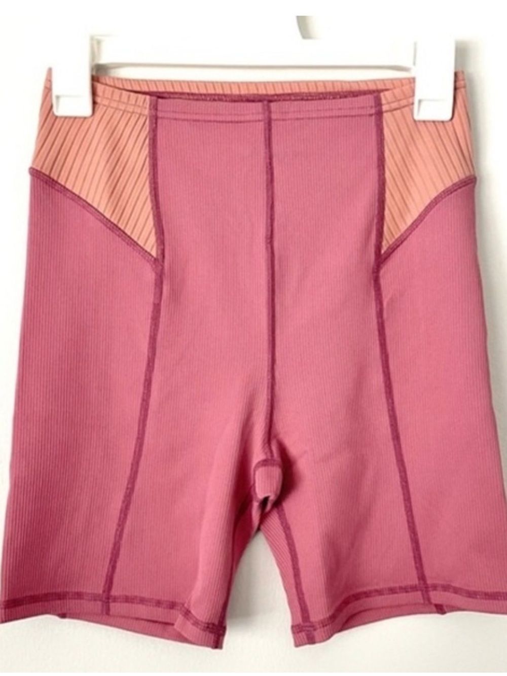 For Love & Lemons Plum and Blush Ribbed High-Waist Bike Shorts size small
